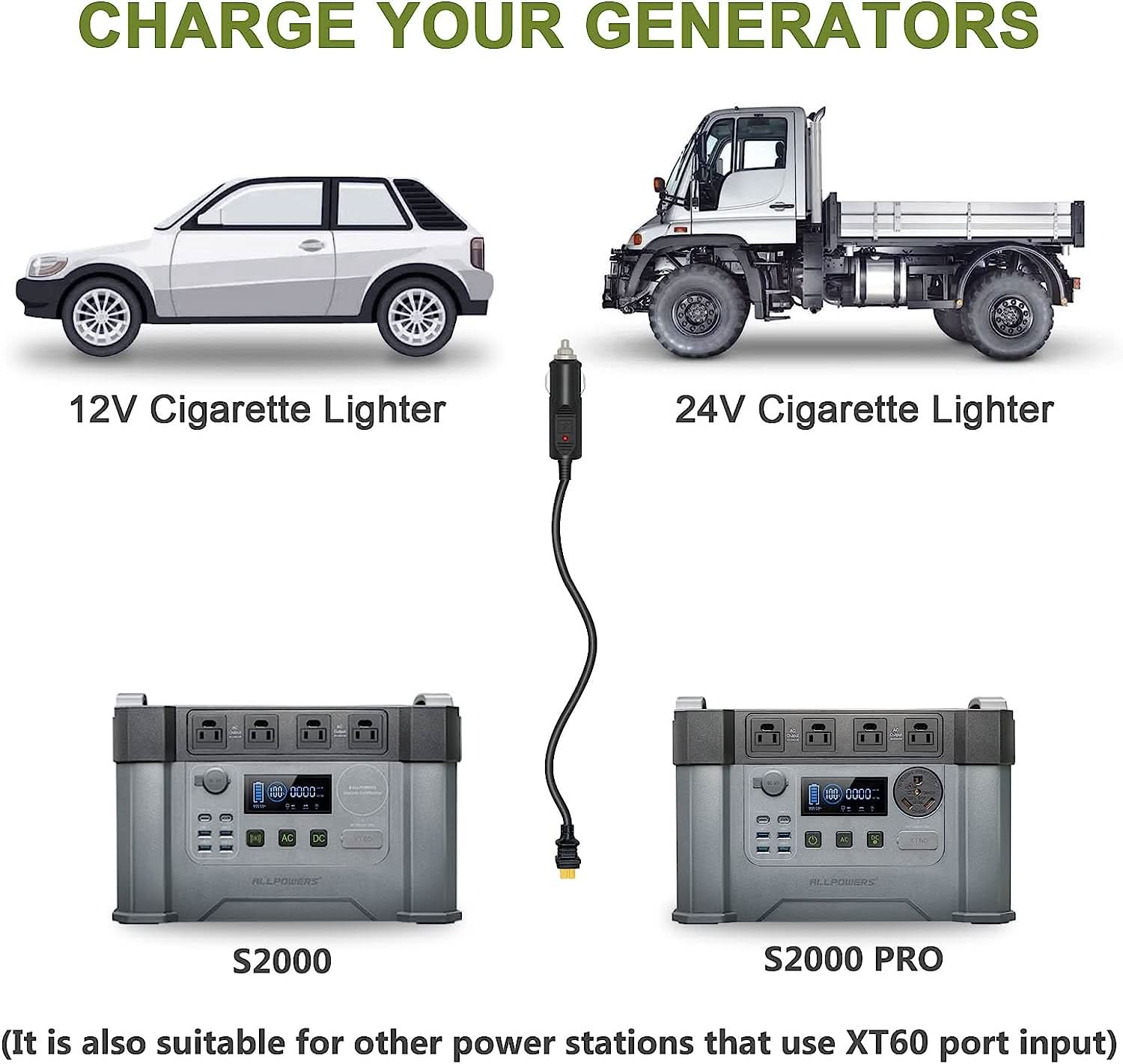 ALLPOWERS Car cigarette lighter charger to XT60 1.5M/4.9FT