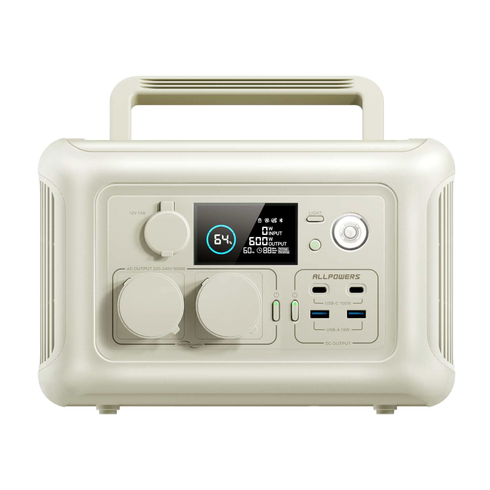 ALLPOWERS R600 Estação de energia portátil 600W 299Wh LiFeP04 Bateria